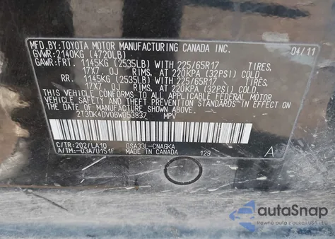 2011 Toyota Rav4 Limited V6 from USA, damaged, VIN 2T3DK4DV0BW053837